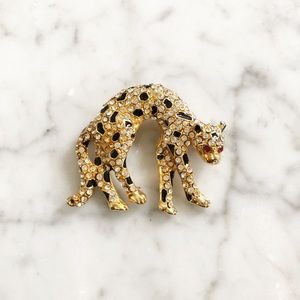 VNTG Gold Cheetah Rhinestone Brooch